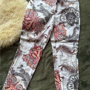 Chico's Red and White Skinny Jeans with Artistic Design